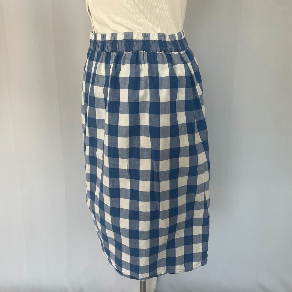 Midi Skirt Plus Size 1X Blue White Gingham Plaid Cotton Picnic Summer Preppy - Picture 5 of 11